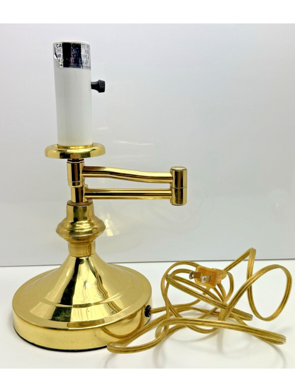 Vtg Brass Metal Swing Swivel Arm Desk Table Lamp No Shade Low Profile
